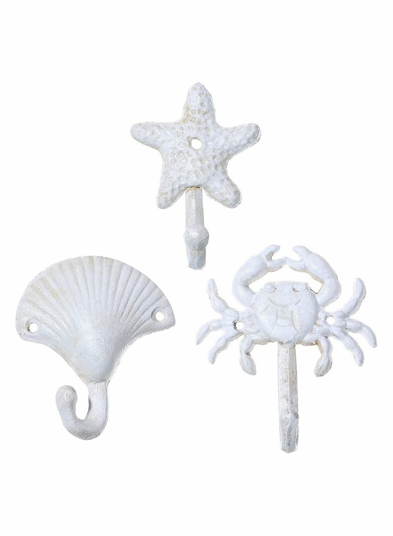 3 Pcs Nautical Hooks Crab sea shell shape Wall Coat Towel Robe key Hat Clothes Hangers Beach Coastal Decorations Ornaments - Image 1